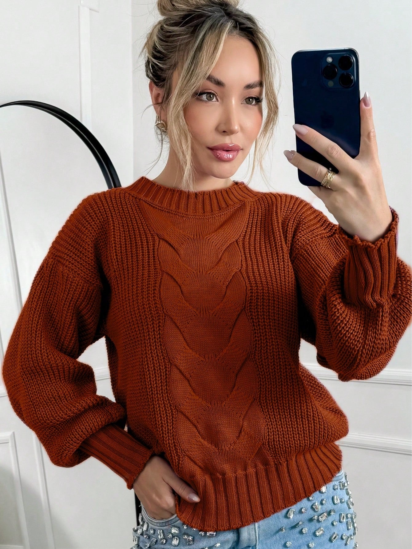 Vendedor Indicado
Blusa De Frio Suéter Trico Feminino Manga Bufante Longa Trança No Meio