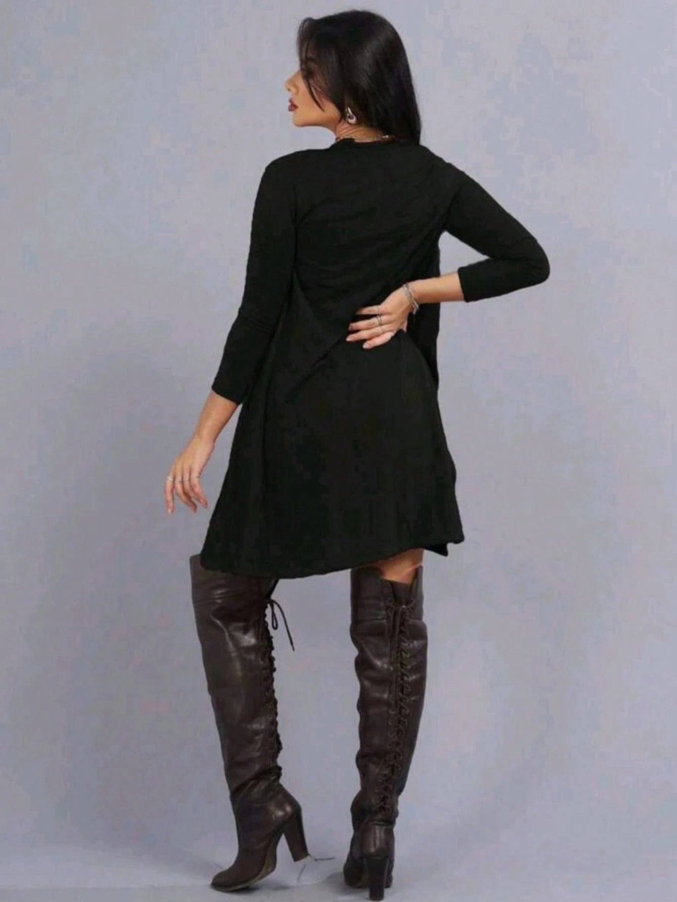 Conjunto Inverno Cardigan Manga Longa Vestido Regata Gola Alta