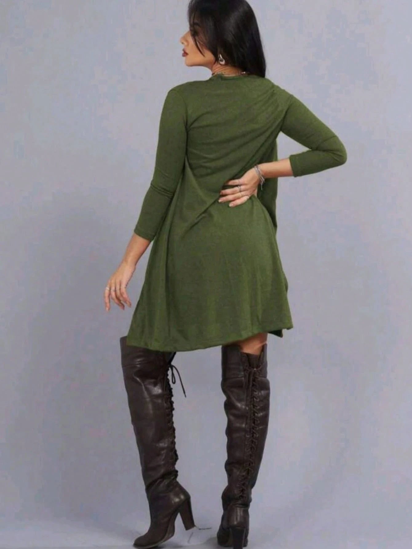 Conjunto Inverno Cardigan Manga Longa Vestido Regata Gola Alta