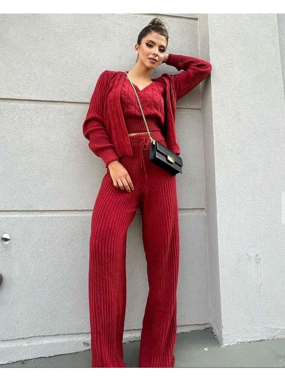 Trijunto 3 Peças Casaquinho Regata e Calça Tricot