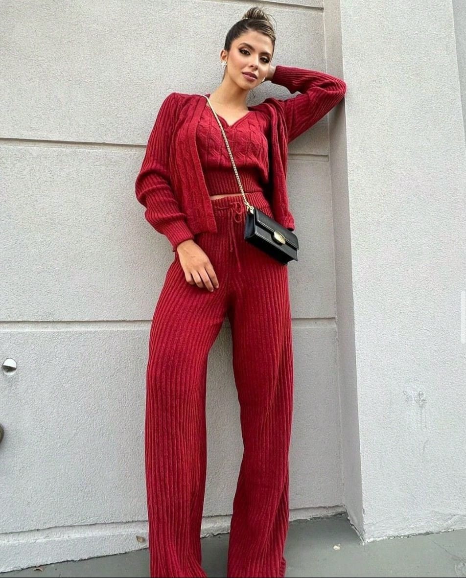 Trijunto 3 Peças Casaquinho Regata e Calça Tricot