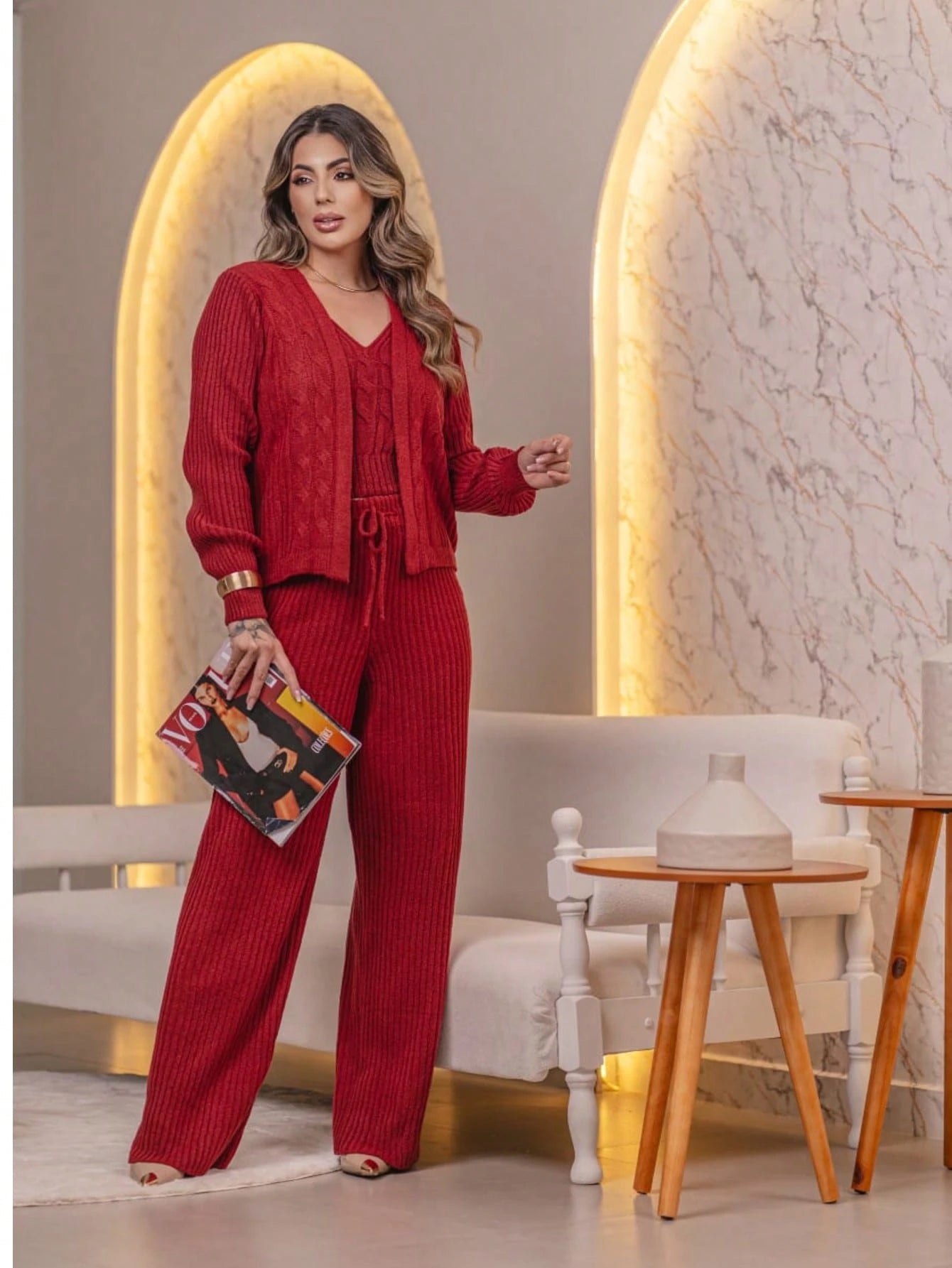 Trijunto 3 Peças Casaquinho Regata e Calça Tricot
