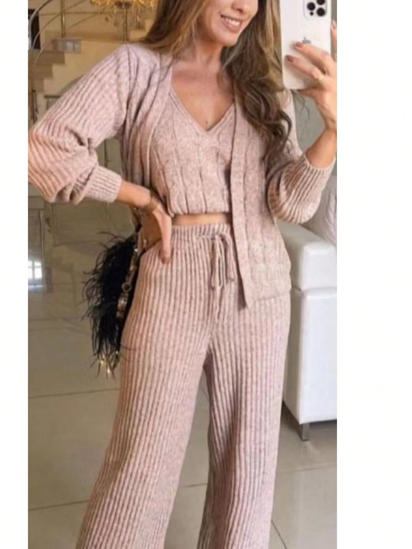 Trijunto 3 Peças Casaquinho Regata e Calça Tricot