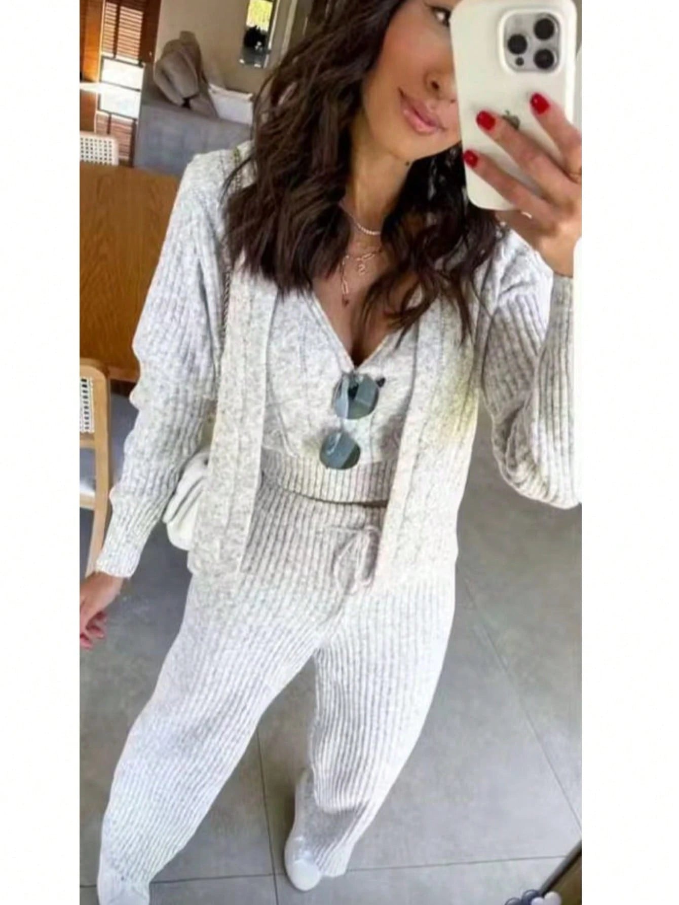 Conjunto Simples Carro Salto alto Casual Fofo Sensual elegante Boho Tricô de malha Diário