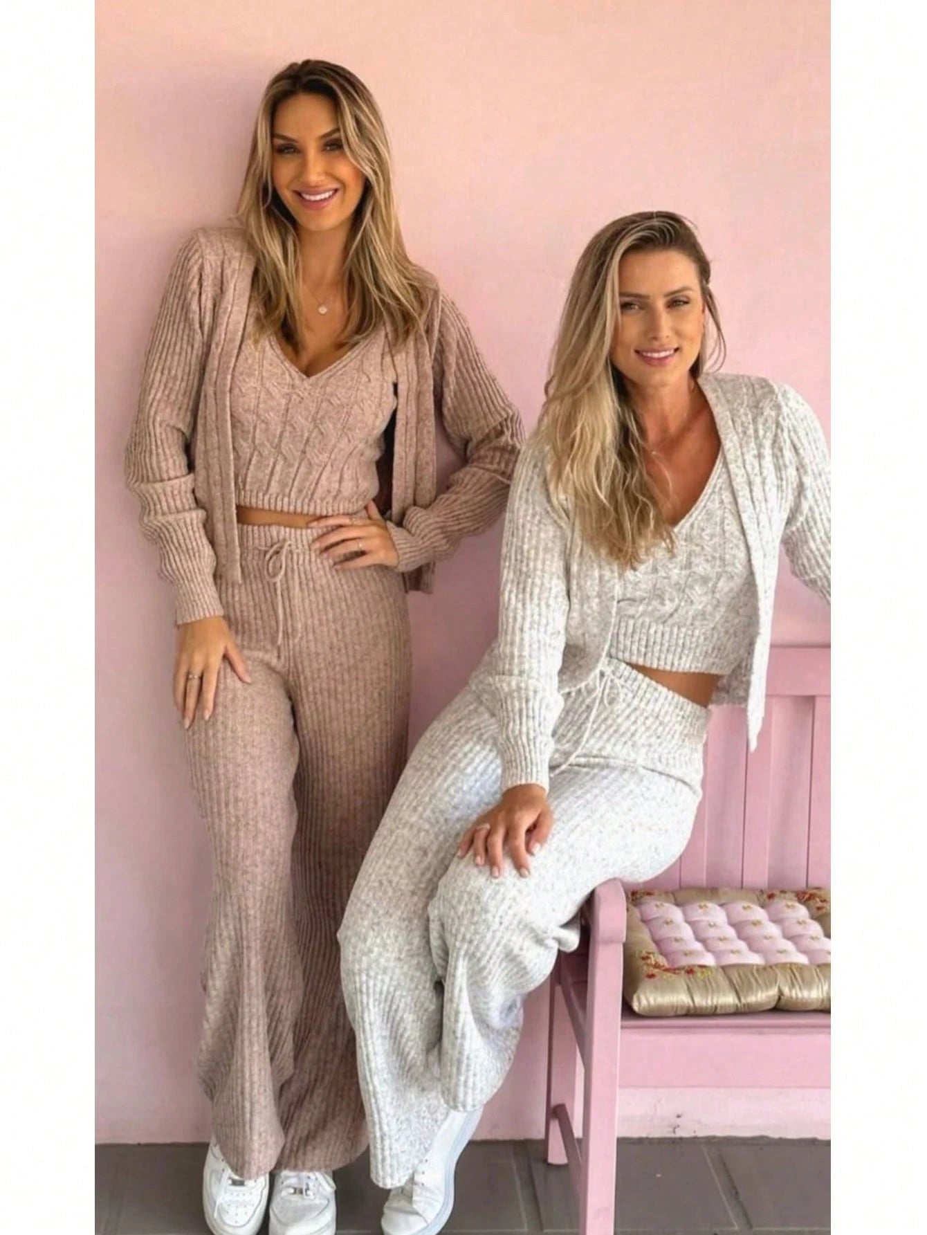 Conjunto Simples Carro Salto alto Casual Fofo Sensual elegante Boho Tricô de malha Diário