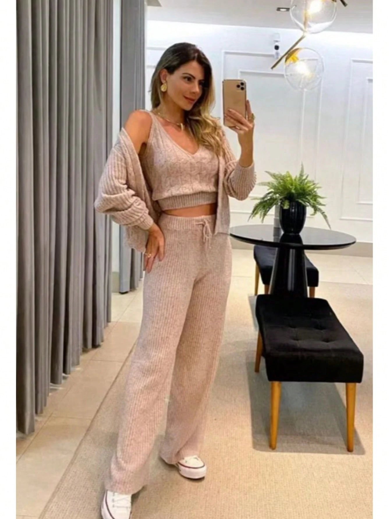 Conjunto Simples Carro Salto alto Casual Fofo Sensual elegante Boho Tricô de malha Diário