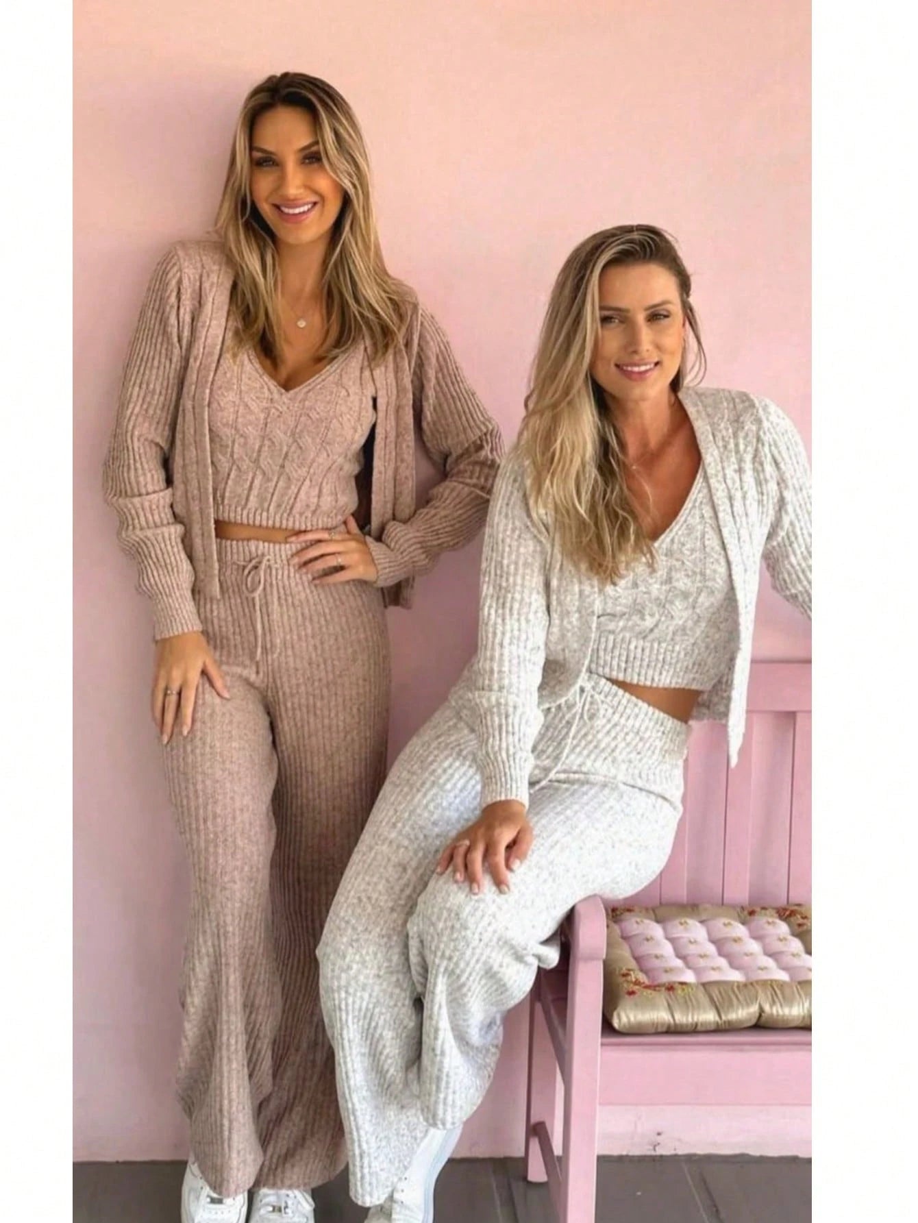 Conjunto Simples Carro Salto alto Casual Fofo Sensual elegante Boho Tricô de malha Diário
