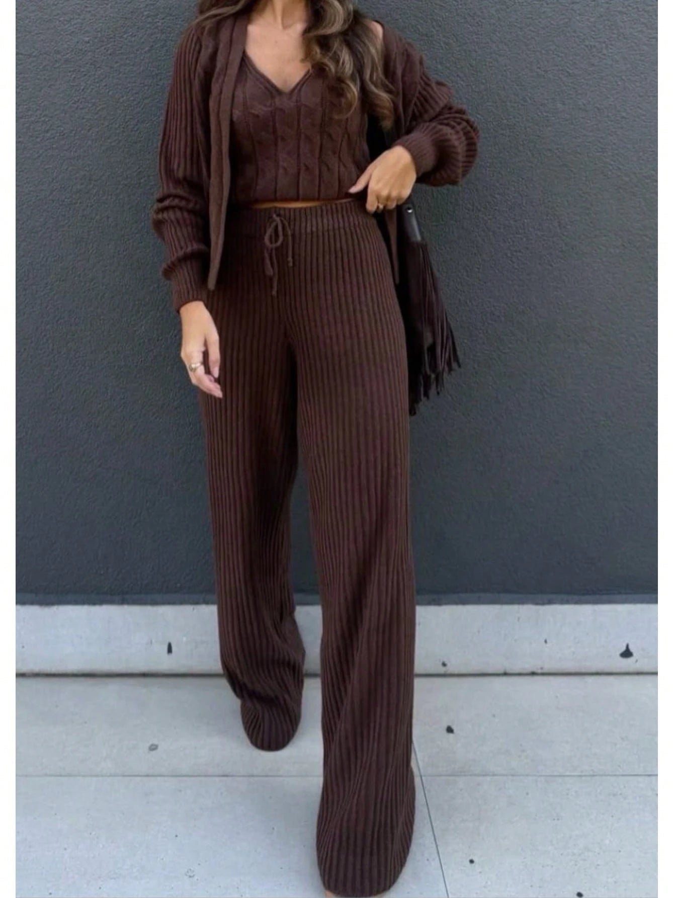 Trijunto 3 Peças Casaquinho Regata e Calça Tricot