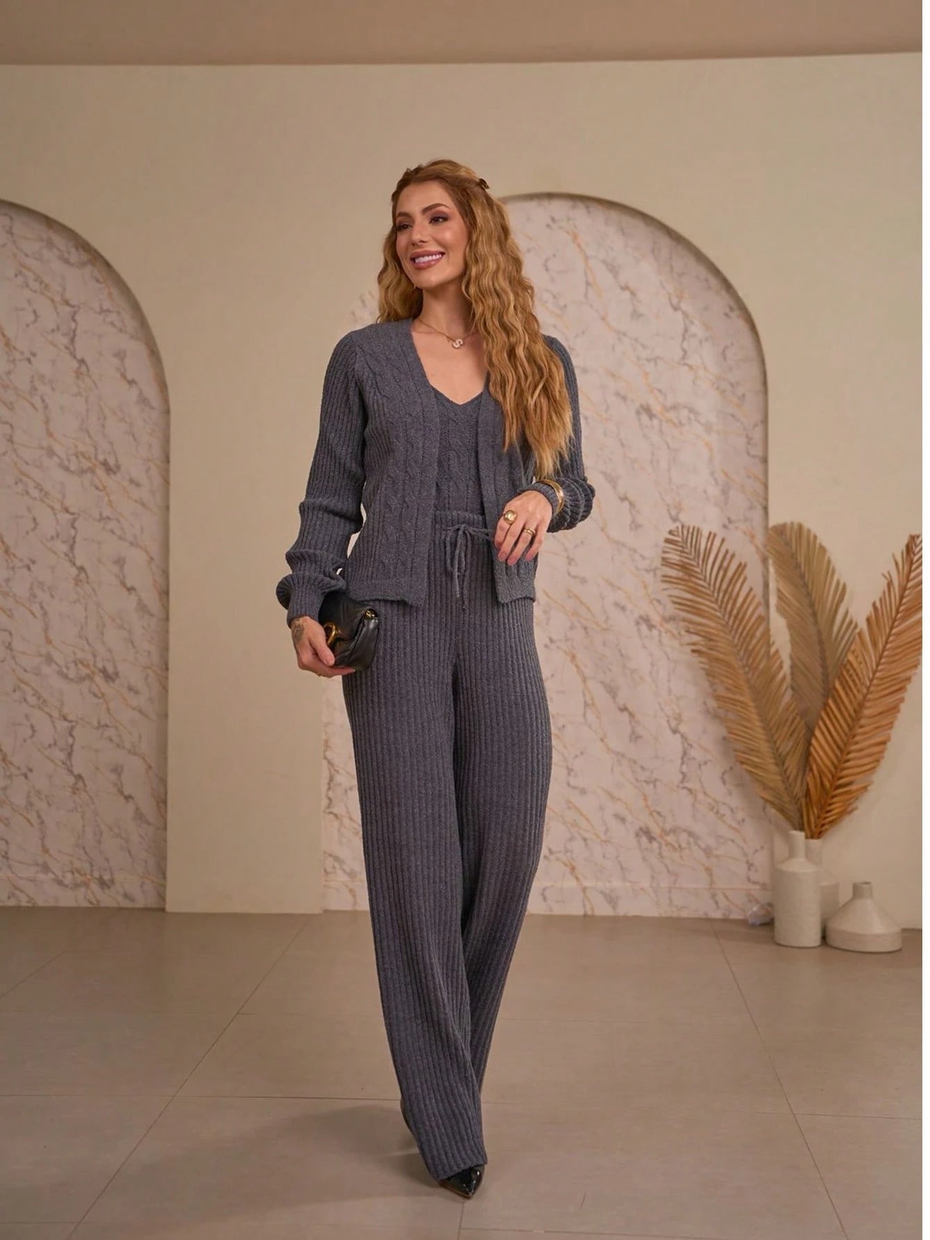Trijunto 3 Peças Casaquinho Regata e Calça Tricot