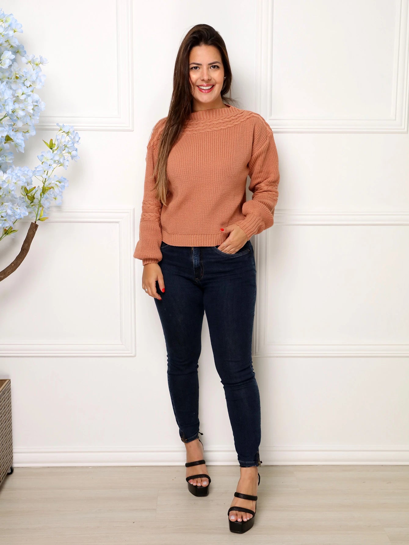Vendedor Indicado
steve store moda feminina trico blusa manga longa com tranca moda outono e inverno