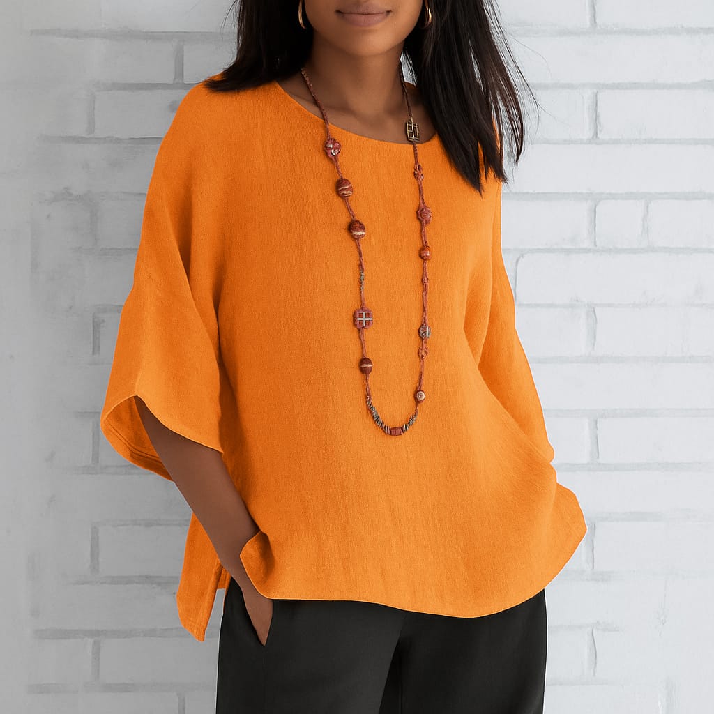 Blusa Feminina Plus Size Algodáo e Linho Elegante Casual Confortavél Coleção Primavera - Verão - Vera