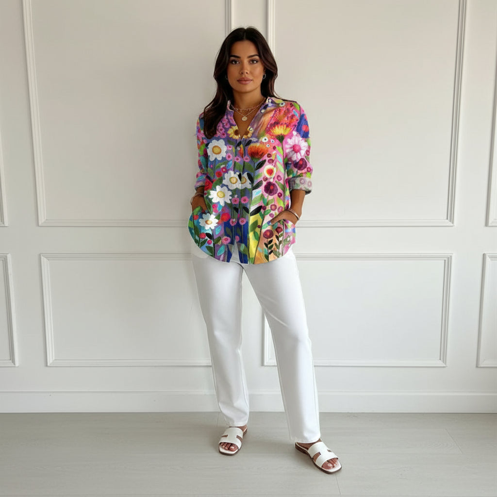 Camisa Feminina Estampa Digitais  Estilo Casual Fashion Tamanho P ao 5XG Plus Size Coleção Primavera - Verão 2026 - Eduarda