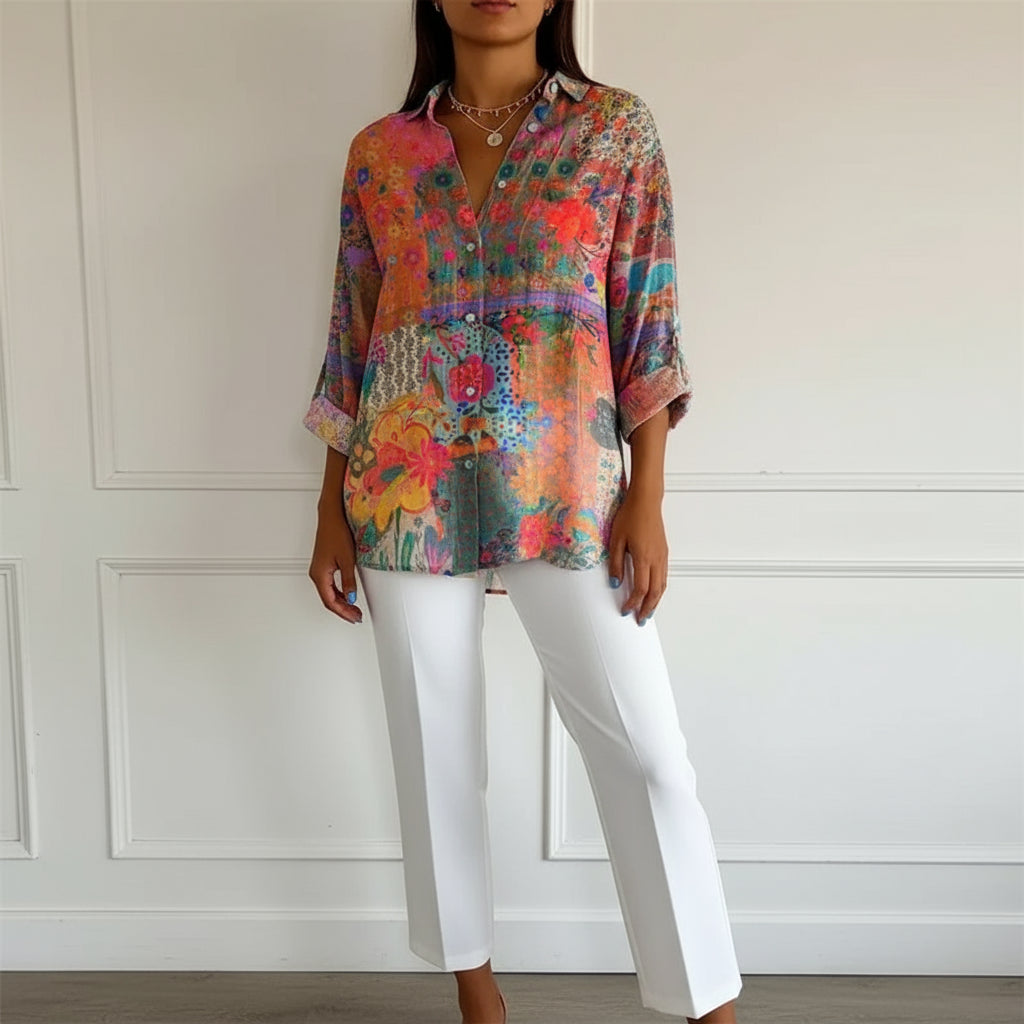 Camisa Feminina Estampa Digitais  Estilo Casual Fashion Tamanho P ao 5XG Plus Size Coleção Primavera - Verão 2026 - Eduarda