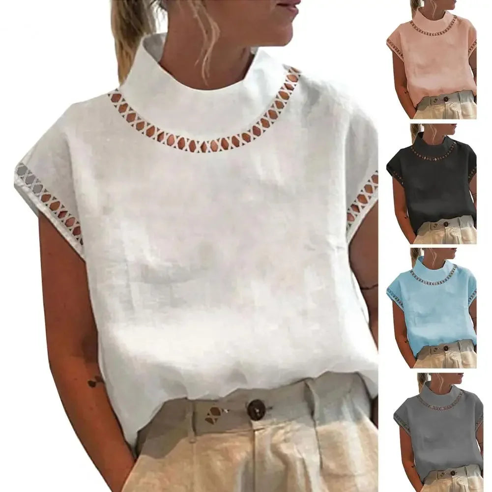Blusa Feminina Algodão e Linho Estilo Casual Elegante Detalhes Bordados Vazados Coleção Primavera - Verão 2026 - Paty 