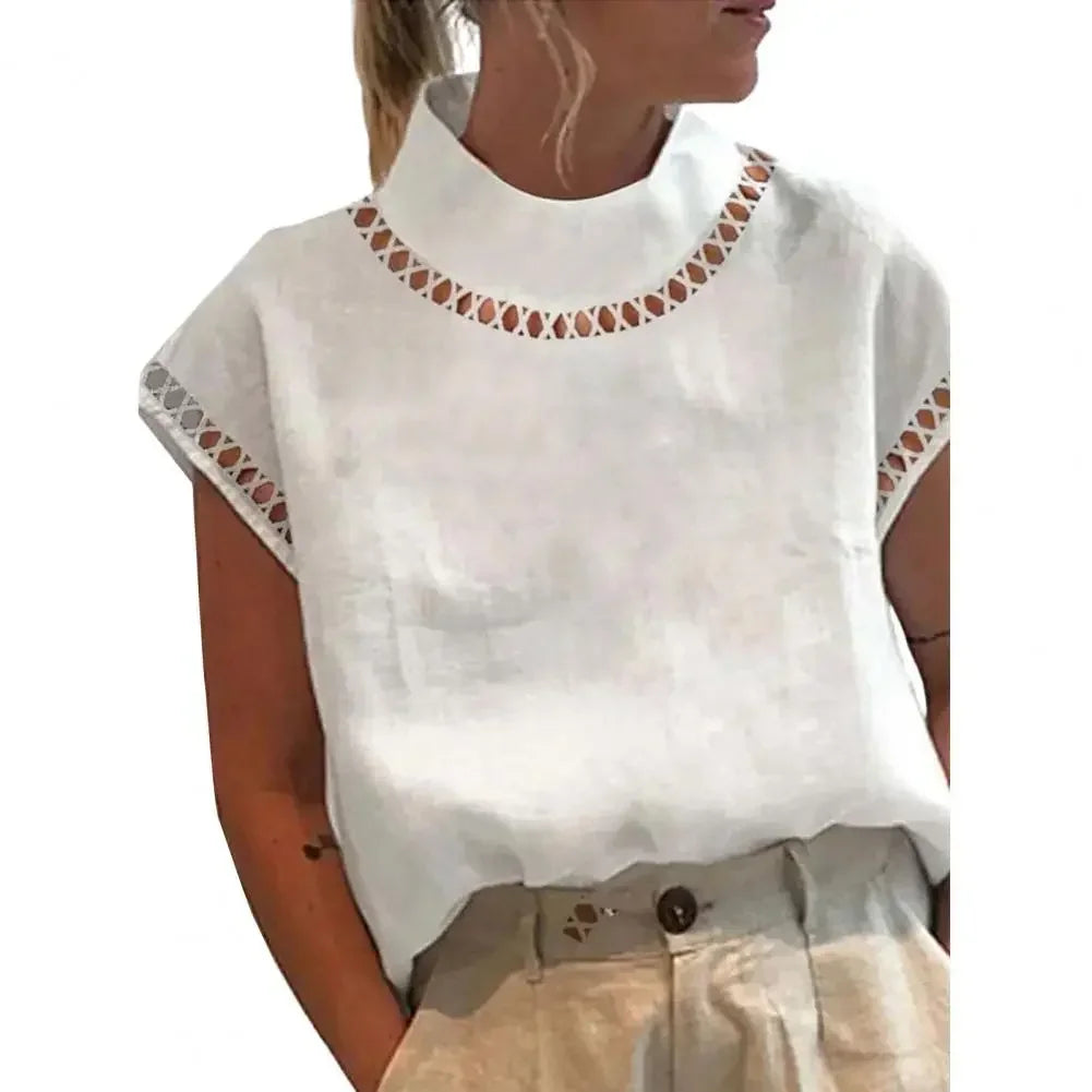 Blusa Feminina Algodão e Linho Estilo Casual Elegante Detalhes Bordados Vazados Coleção Primavera - Verão 2026 - Paty 
