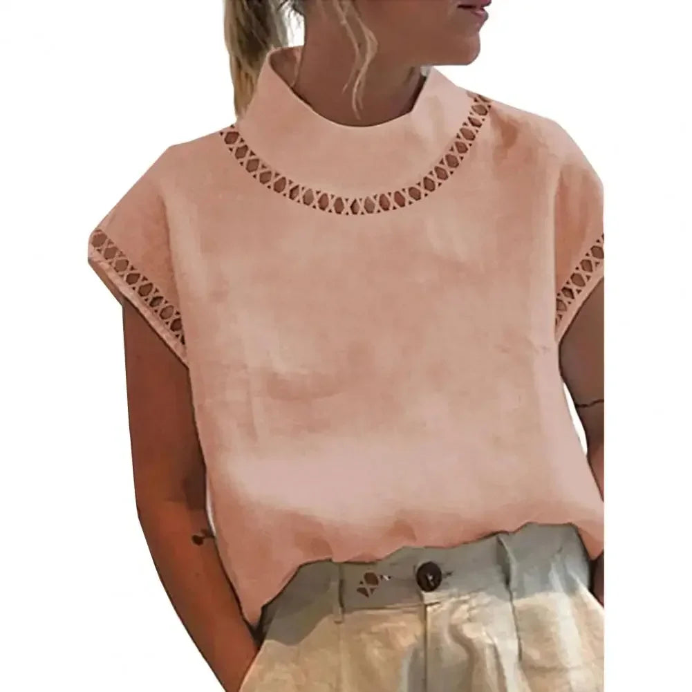 Blusa Feminina Algodão e Linho Estilo Casual Elegante Detalhes Bordados Vazados Coleção Primavera - Verão 2026 - Paty 