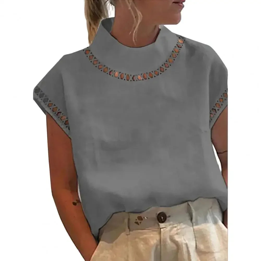 Blusa Feminina Algodão e Linho Estilo Casual Elegante Detalhes Bordados Vazados Coleção Primavera - Verão 2026 - Paty 