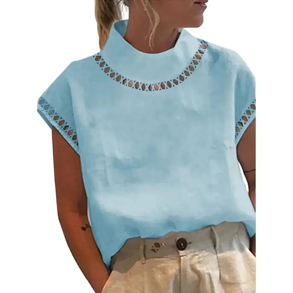 Blusa Feminina Algodão e Linho Estilo Casual Elegante Detalhes Bordados Vazados Coleção Primavera - Verão 2026 - Paty 