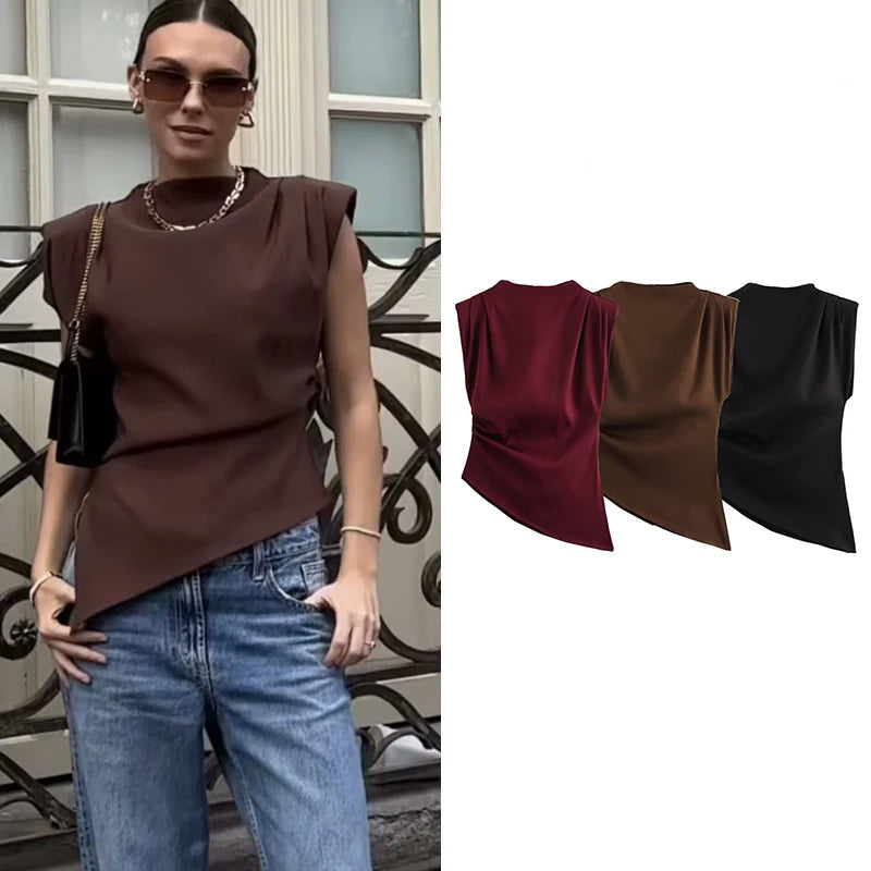 Blusa Feminina Assimétrica Regata Elegante Gola Alta - Alex