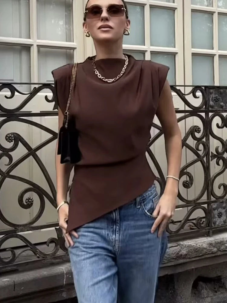 Blusa Feminina Assimétrica Regata Elegante Gola Alta - Alex