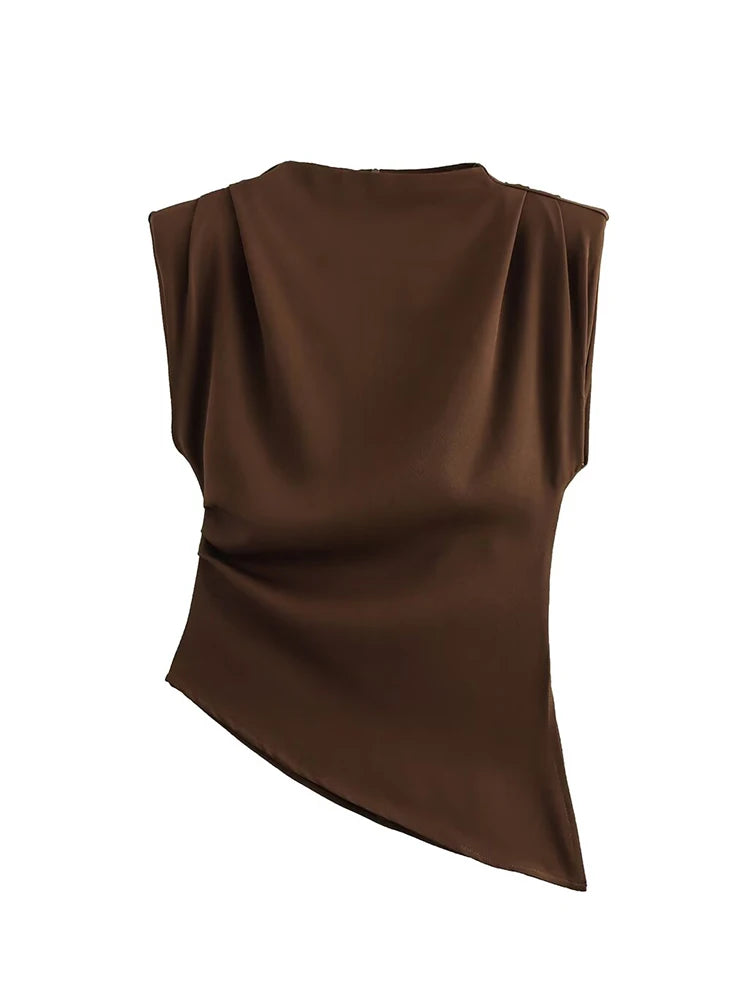 Blusa Feminina Assimétrica Regata Elegante Gola Alta - Alex