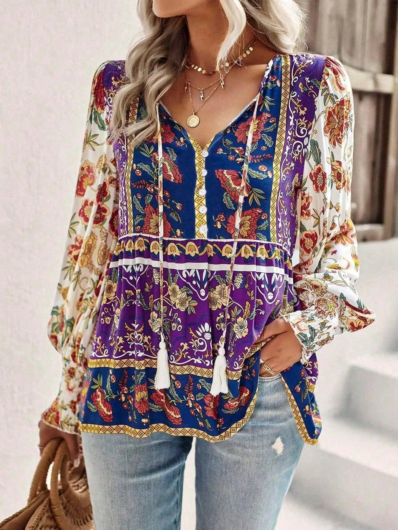 Blusa Feminina Estampa Digital Estilo Casual Boho Tamanhos Plus Size Coleção Primavera - Verão 2026 - Sandy