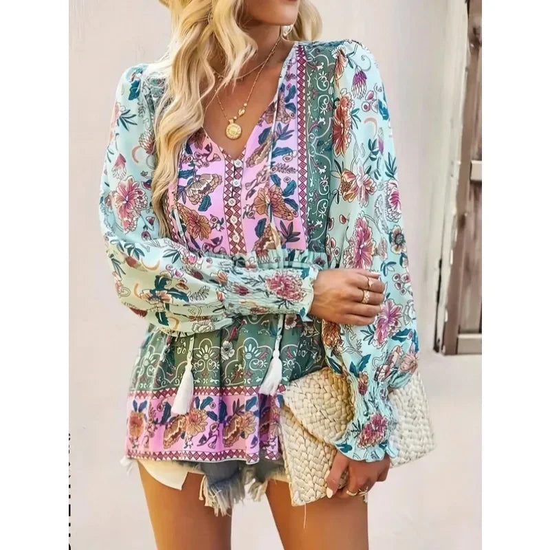 Blusa Feminina Estampa Digital Estilo Casual Boho Tamanhos Plus Size Coleção Primavera - Verão 2026 - Sandy