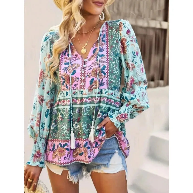 Blusa Feminina Estampa Digital Estilo Casual Boho Tamanhos Plus Size Coleção Primavera - Verão 2026 - Sandy