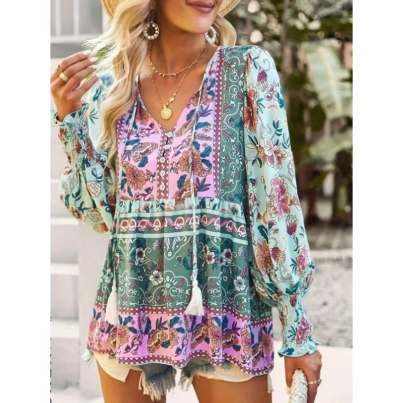 Blusa Feminina Estampa Digital Estilo Casual Boho Tamanhos Plus Size Coleção Primavera - Verão 2026 - Sandy