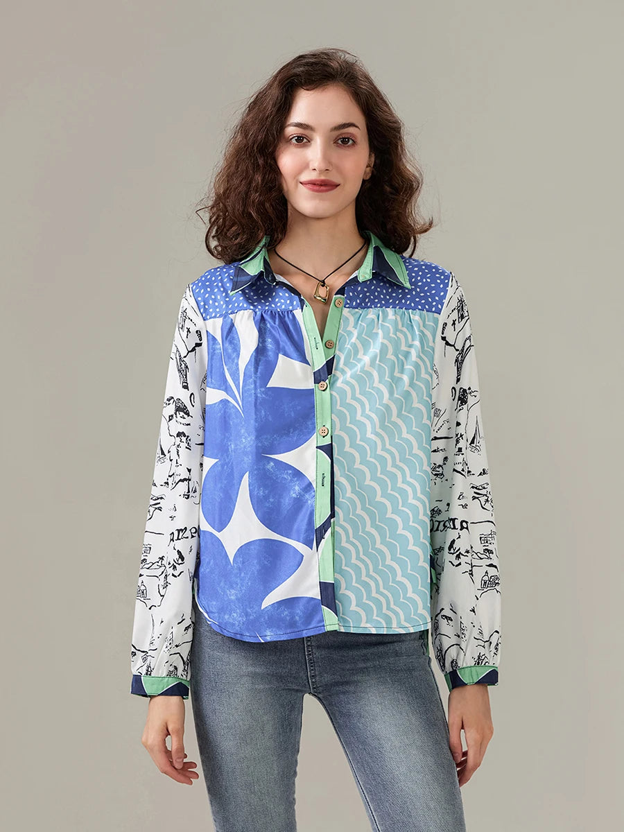 Mulheres botão para baixo camisa casual moda leopardos leões e outros animais imprimir blusa de manga longa topos para mulher