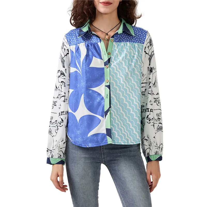 Mulheres botão para baixo camisa casual moda leopardos leões e outros animais imprimir blusa de manga longa topos para mulher