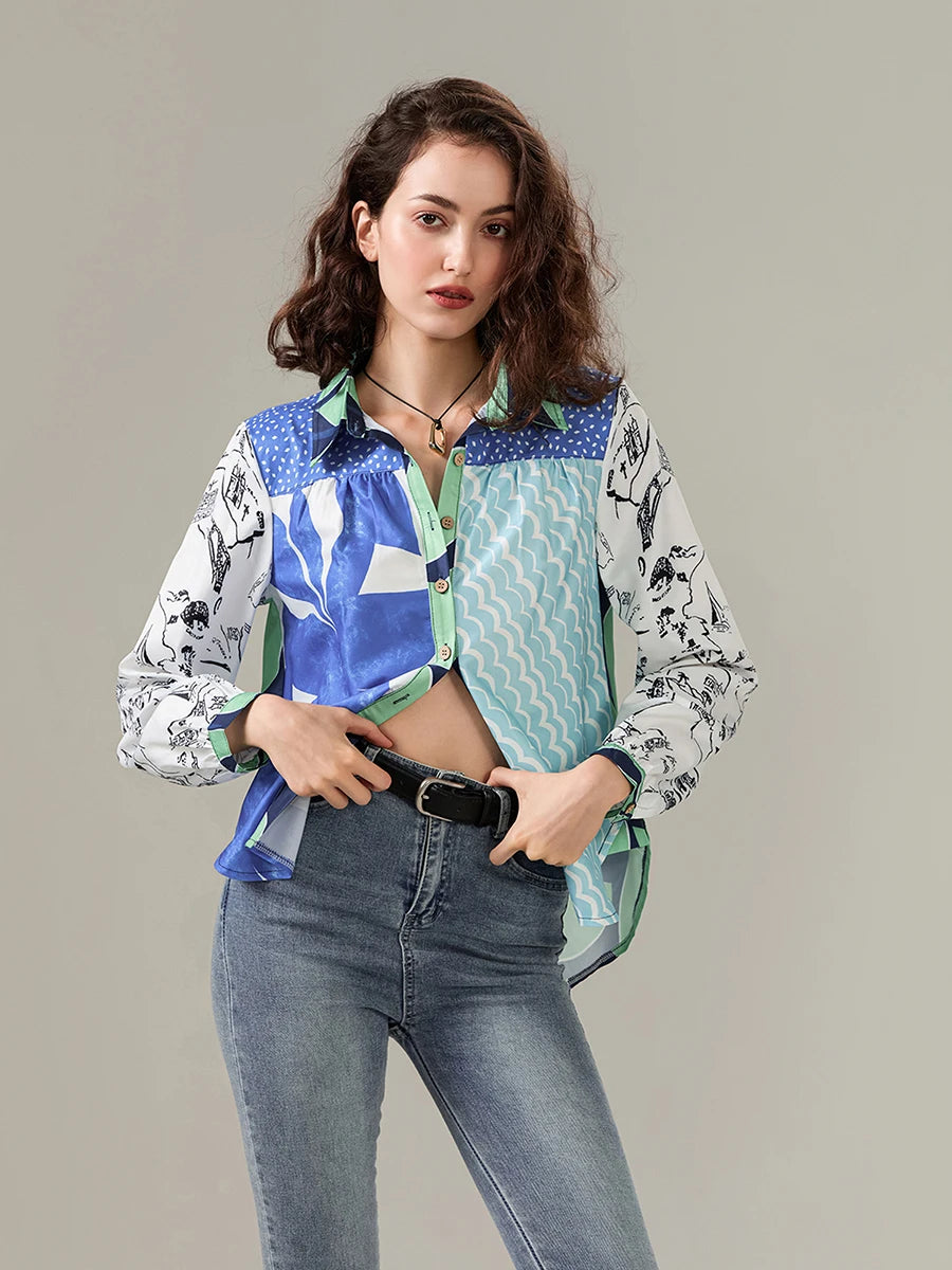 Mulheres botão para baixo camisa casual moda leopardos leões e outros animais imprimir blusa de manga longa topos para mulher