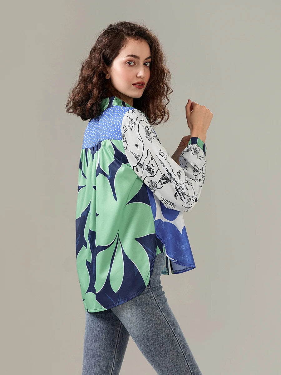 Mulheres botão para baixo camisa casual moda leopardos leões e outros animais imprimir blusa de manga longa topos para mulher