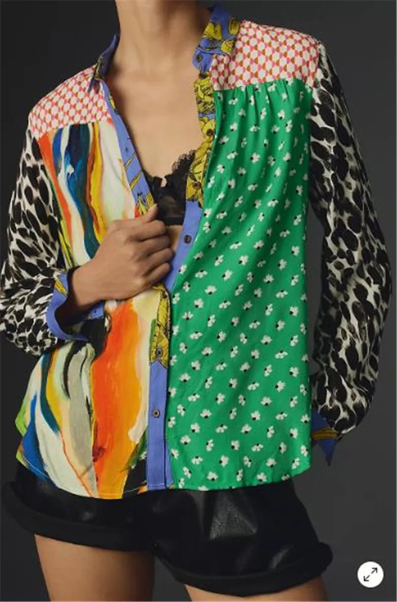 Mulheres botão para baixo camisa casual moda leopardos leões e outros animais imprimir blusa de manga longa topos para mulher