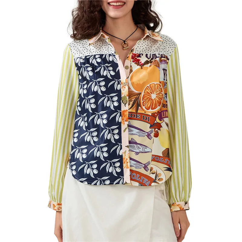 Mulheres botão para baixo camisa casual moda leopardos leões e outros animais imprimir blusa de manga longa topos para mulher