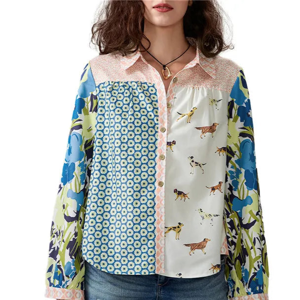 Mulheres botão para baixo camisa casual moda leopardos leões e outros animais imprimir blusa de manga longa topos para mulher