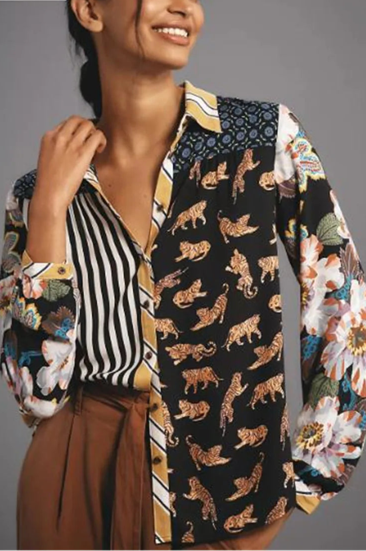 Mulheres botão para baixo camisa casual moda leopardos leões e outros animais imprimir blusa de manga longa topos para mulher
