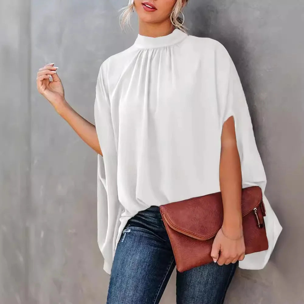Blusa Feminina Gola Alta Estilo Boho Estilo Oversized Casual Elegante Malha Leve Coleção Primavera - Verão - Claudia 