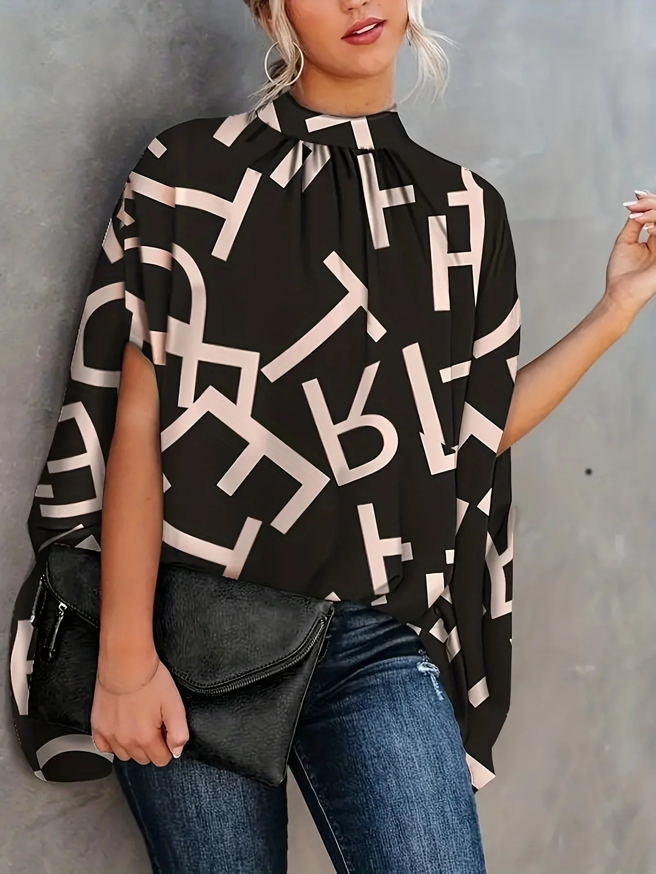 Blusa Feminina Gola Alta Estilo Boho Estilo Oversized Casual Elegante Malha Leve Coleção Primavera - Verão - Claudia 