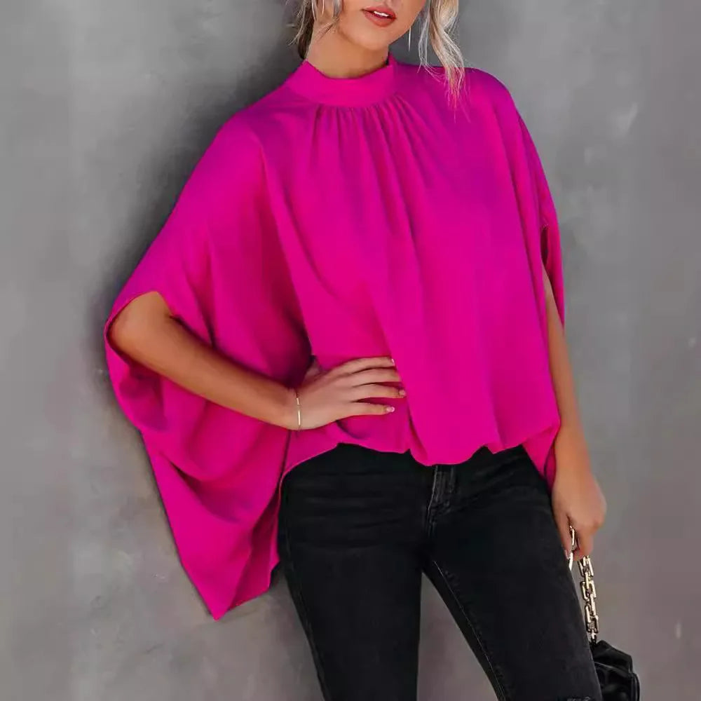 Blusa Feminina Gola Alta Estilo Boho Estilo Oversized Casual Elegante Malha Leve Coleção Primavera - Verão - Claudia 