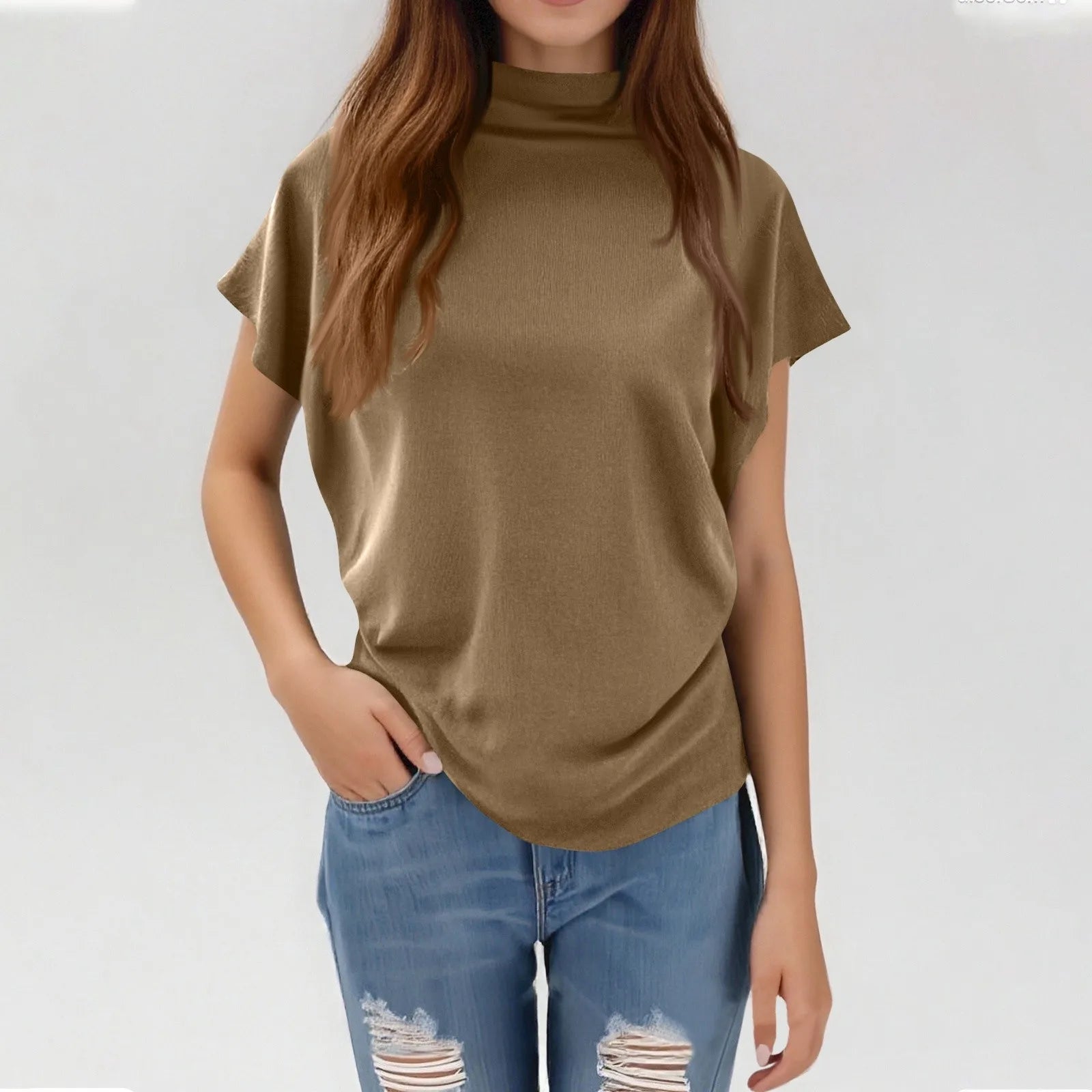 Blusa Feminina Gola Alta Malha Macia Básica Casual Moda Jovem Coleção Primavera - Verano - Sofy