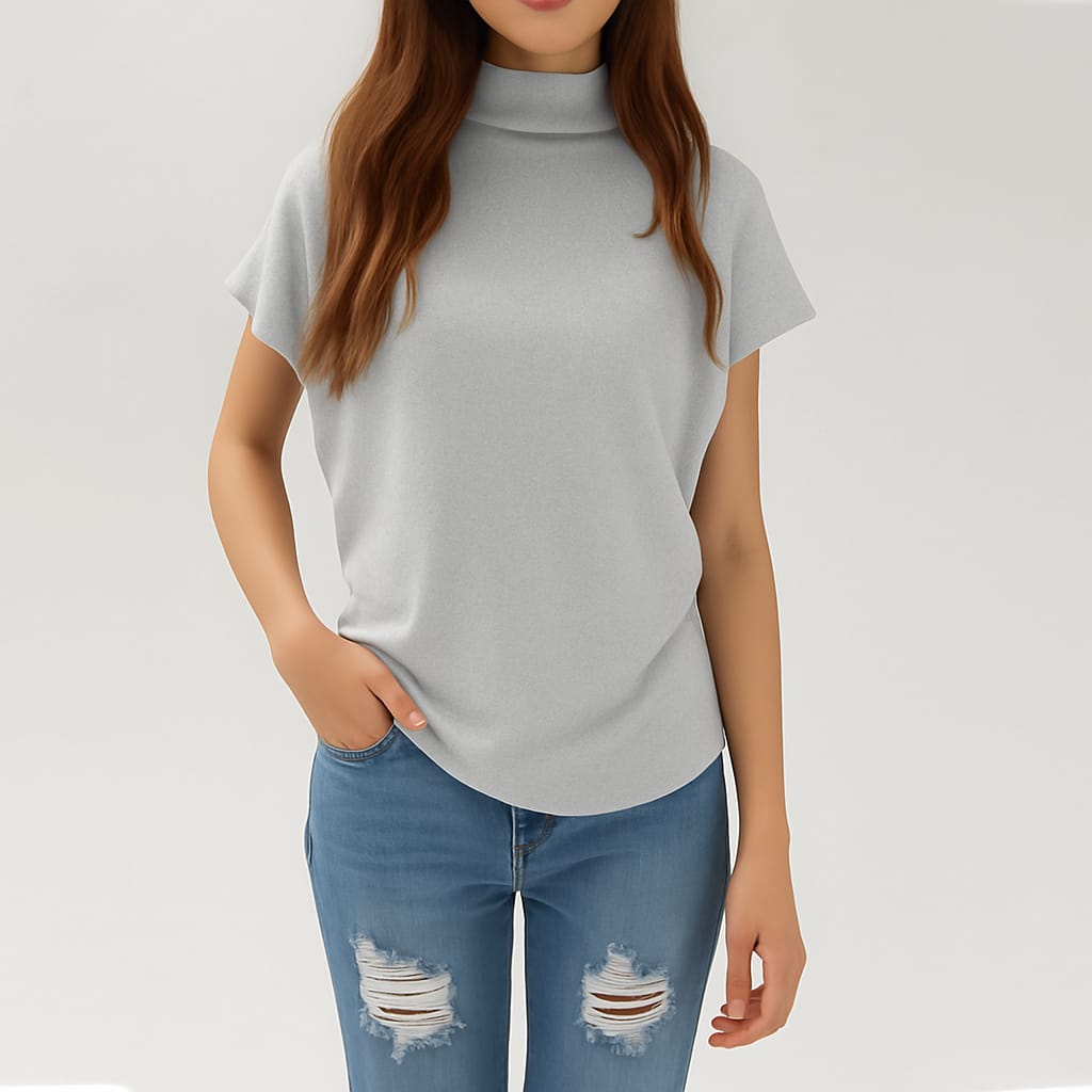 Blusa Feminina Gola Alta Malha Macia Básica Casual Moda Jovem Coleção Primavera - Verano - Sofy