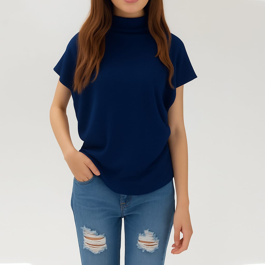 Blusa Feminina Gola Alta Malha Macia Básica Casual Moda Jovem Coleção Primavera - Verano - Sofy