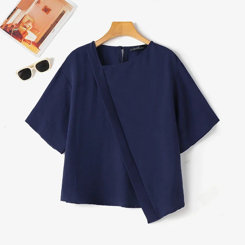 Blusa Feminina Oversized Algodão Linho Estilo Casual Elegante Tamanhos P ao 2XG Plus Size Coleção Primavera Verão 2026 - Eugênia