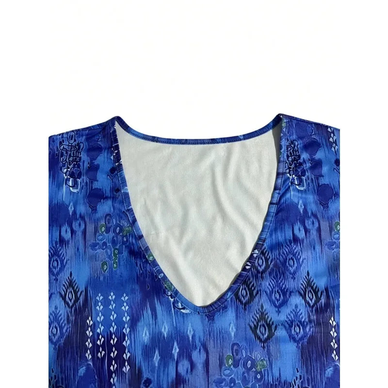 Blusa Feminina Plus Size Estampa Digital Estilo Fashion Casual Decote V Coleção Primavera - Verão 2026 - Salette 