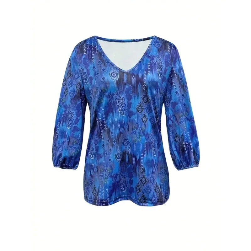 Blusa Feminina Plus Size Estampa Digital Estilo Fashion Casual Decote V Coleção Primavera - Verão 2026 - Salette 