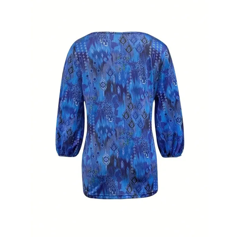 Blusa Feminina Plus Size Estampa Digital Estilo Fashion Casual Decote V Coleção Primavera - Verão 2026 - Salette 