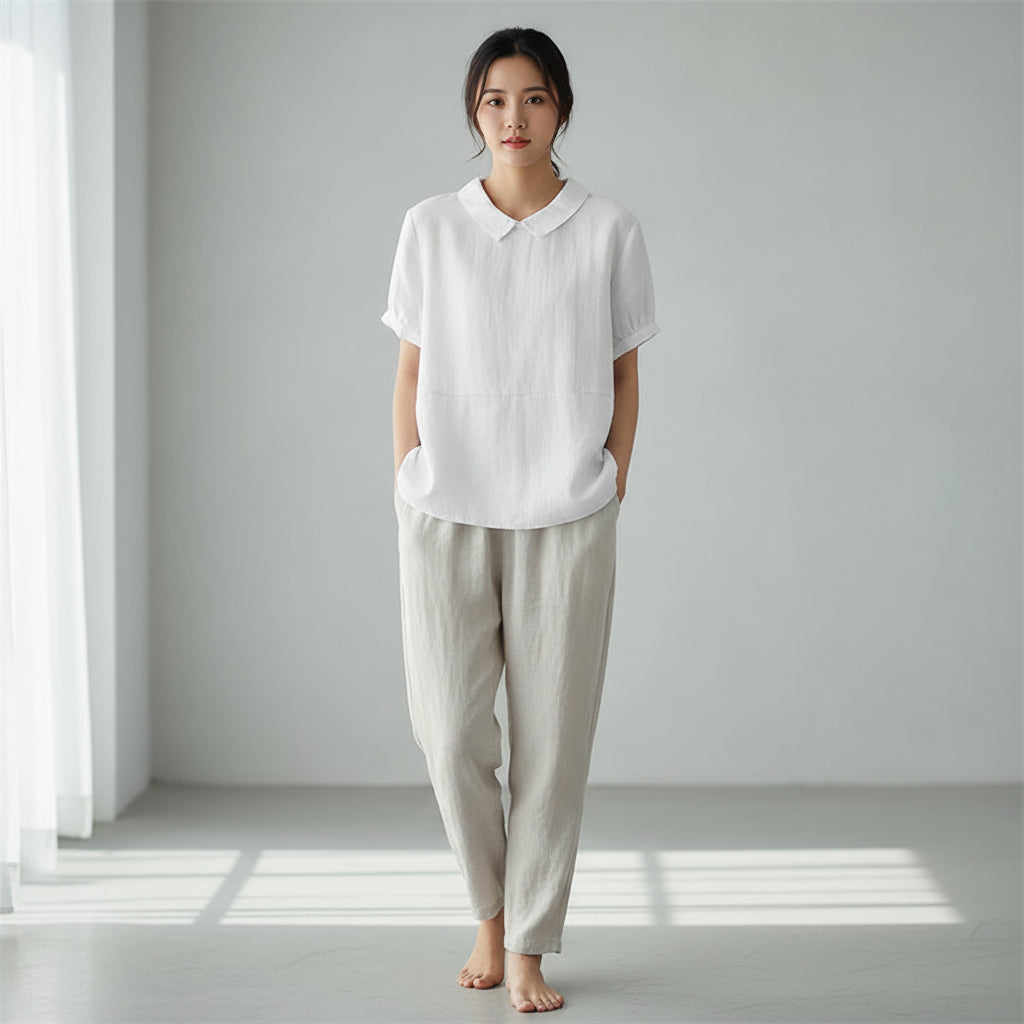 Blusa Feminina Sport Manga Curta Algodão e Linho Com Gola Confortavél Casual Coleção Primavera - Verão - Priscila