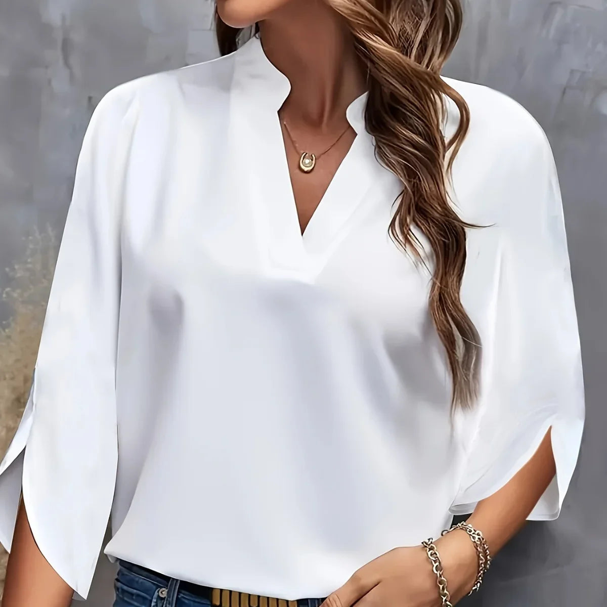 Plus size camisas novo decote em v verão elegante blusas femininas cor sólida solta manga curta casual branco senhora do escritório topos roupas