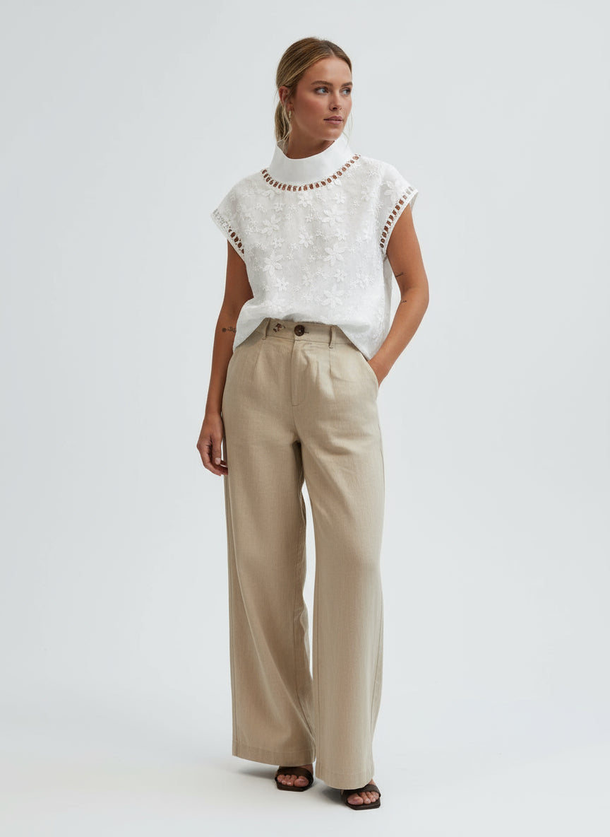 Blusas Femininas Brancas Algodão Linho Estilo Casual Elegante 3 Modelos Bordados Vazados Coleção Primavera-Verão 2026 - Angelica 